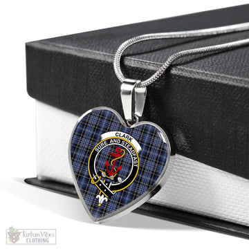 Clark (Clarke) Tartan Heart Necklace with Family Crest