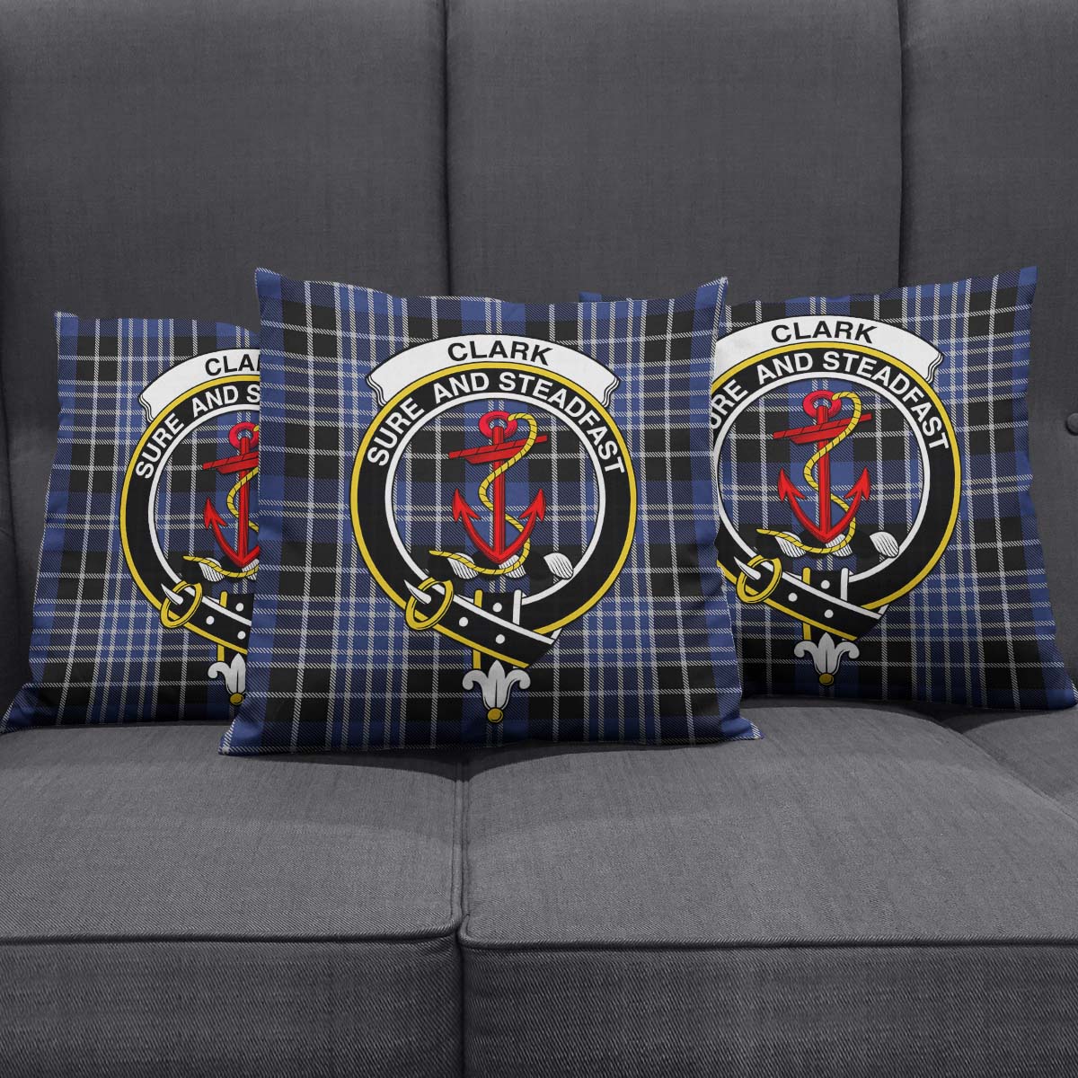 Clark Tartan Pillow Cover with Family Crest Square Pillow Cover - Tartanvibesclothing