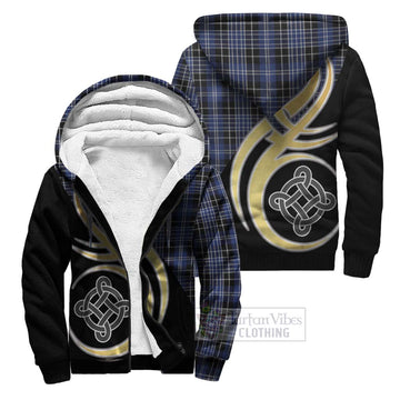 Clark (Clarke) Tartan Sherpa Hoodie with Family Crest and Celtic Symbol Style