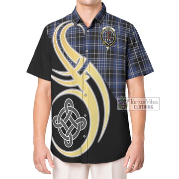 Clark (Clarke) Tartan Short Sleeve Button Shirt with Family Crest and Celtic Symbol Style