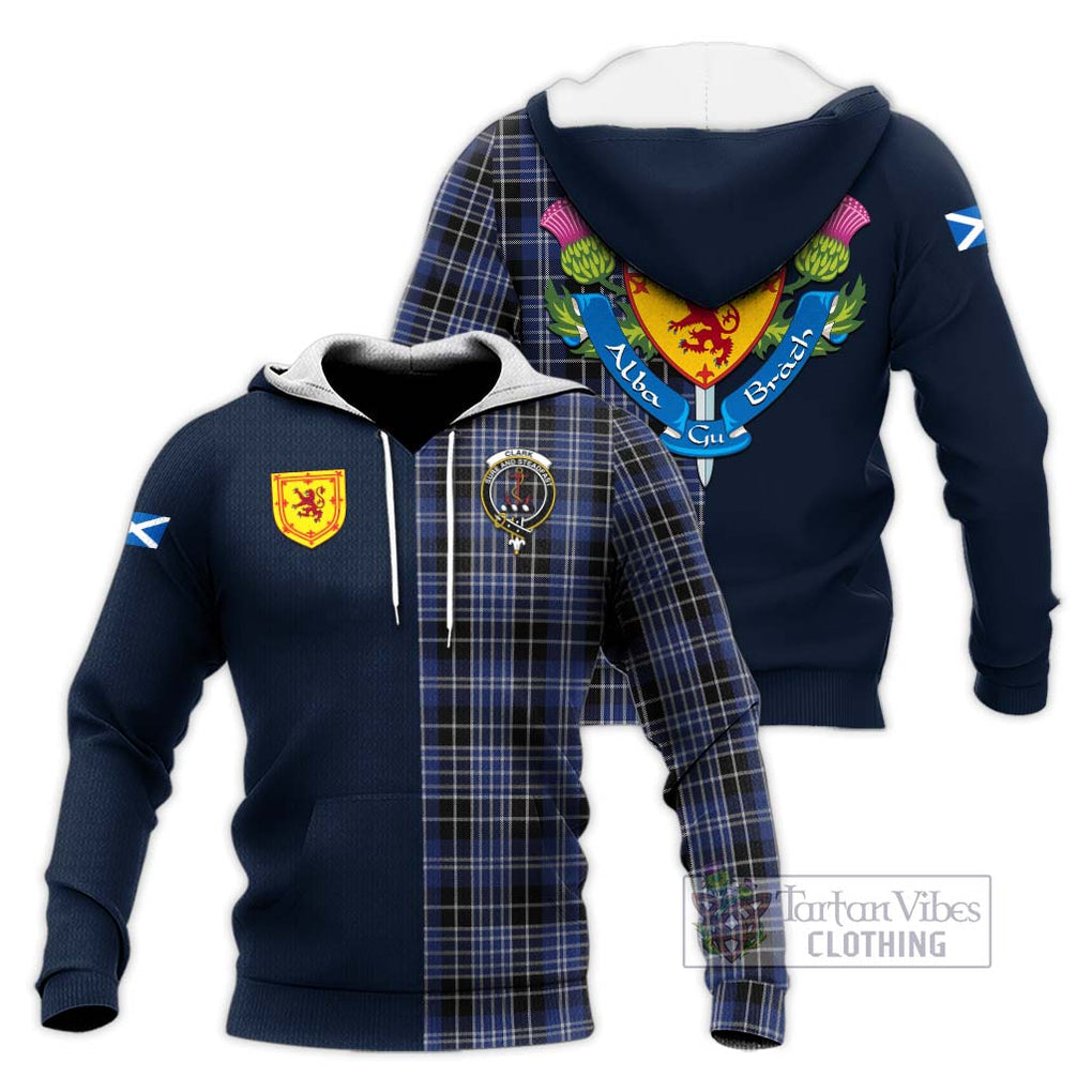 Tartan Vibes Clothing Clark Tartan Knitted Hoodie with Scottish Lion Royal Arm Half Style