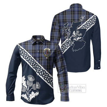 Clark (Clarke) Tartan Long Sleeve Button Shirt Featuring Thistle and Scotland Map