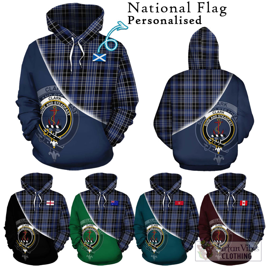 Clark (Clarke) Tartan Hoodie with Personalised National Flag and Family Crest Half Style Zip Hoodie - Tartanvibesclothing Shop