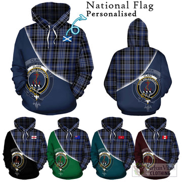 Clark (Clarke) Tartan Hoodie with Personalised National Flag and Family Crest Half Style