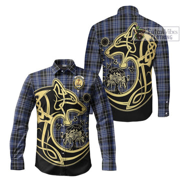 Clark (Clarke) Tartan Long Sleeve Button Shirt with Family Crest Celtic Wolf Style