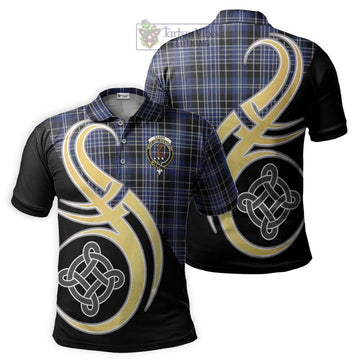 Clark (Clarke) Tartan Polo Shirt with Family Crest and Celtic Symbol Style