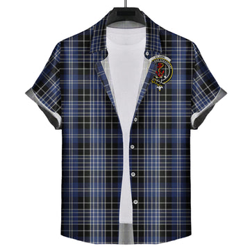 Clark (Clarke) Tartan Short Sleeve Button Down Shirt with Family Crest