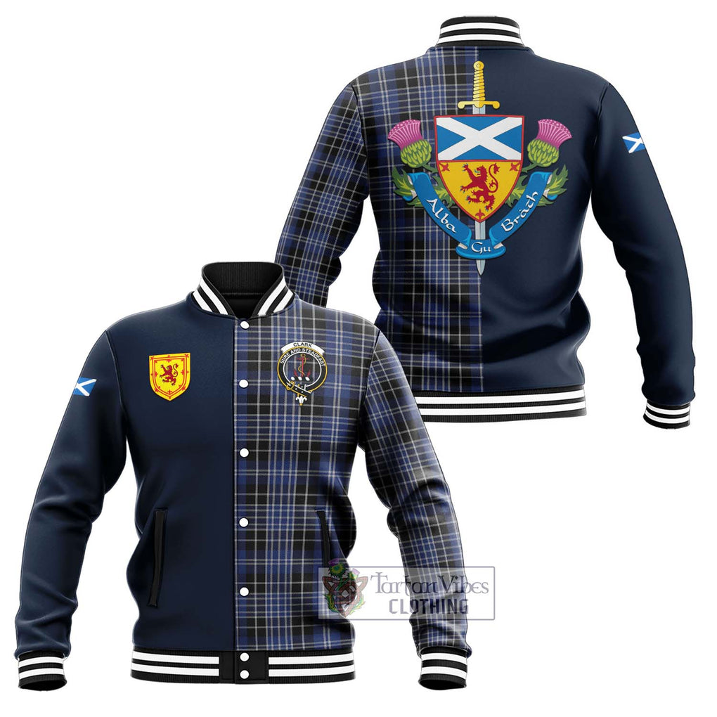 Clark (Clarke) Tartan Baseball Jacket Alba with Scottish Lion Royal Arm Half Style Unisex - Tartan Vibes Clothing