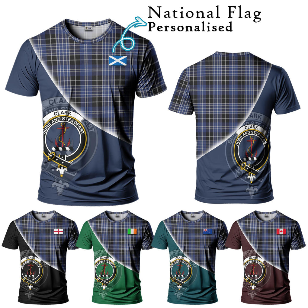 Clark (Clarke) Tartan T-Shirt with Personalised National Flag and Family Crest Half Style Kid's Shirt - Tartanvibesclothing Shop