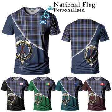 Clark (Clarke) Tartan T-Shirt with Personalised National Flag and Family Crest Half Style