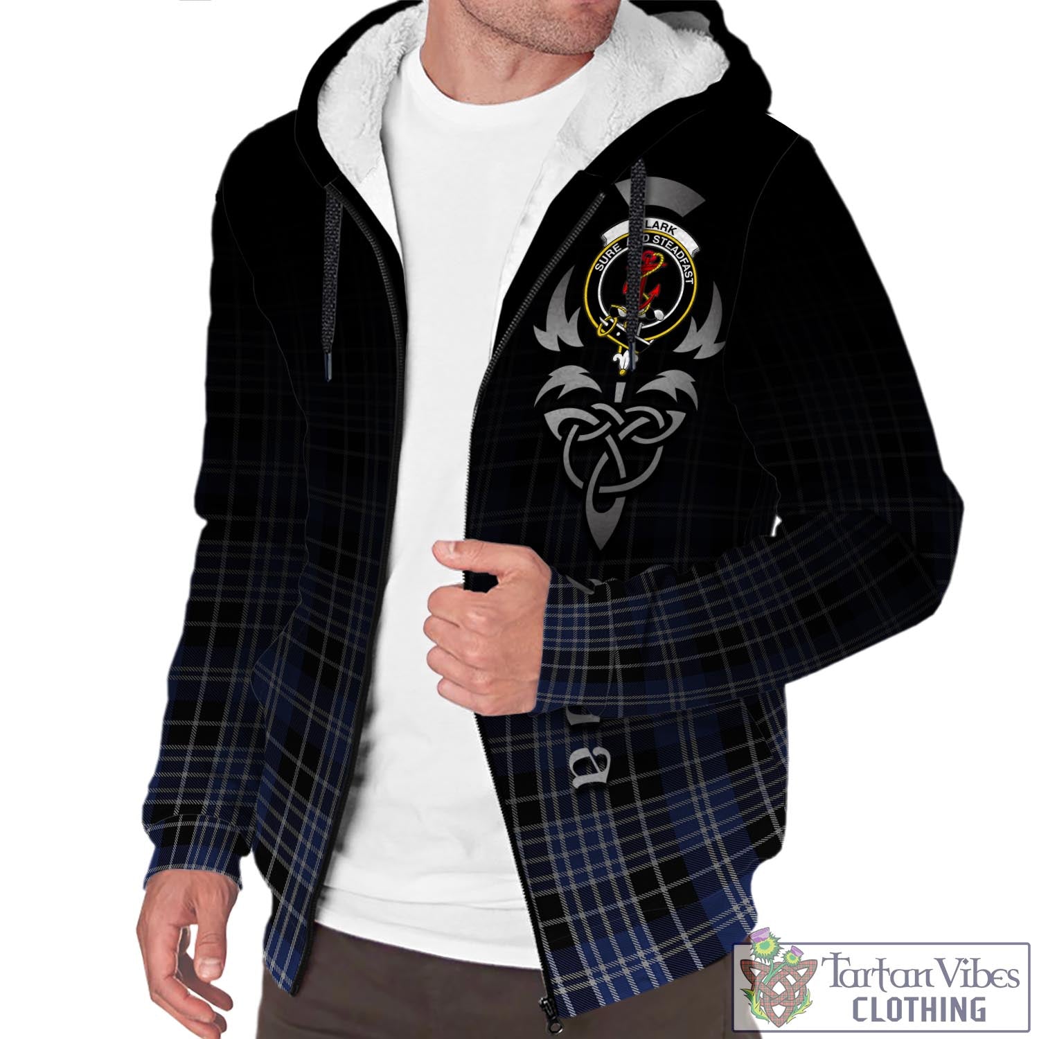 Tartan Vibes Clothing Clark Tartan Sherpa Hoodie Featuring Alba Gu Brath Family Crest Celtic Inspired