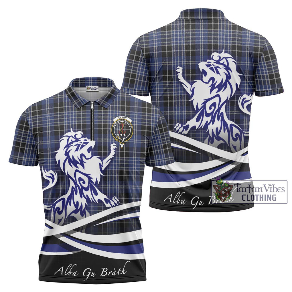 Clark (Clarke) Tartan Zipper Polo Shirt with Alba Gu Brath Regal Lion Emblem Unisex - Tartanvibesclothing Shop