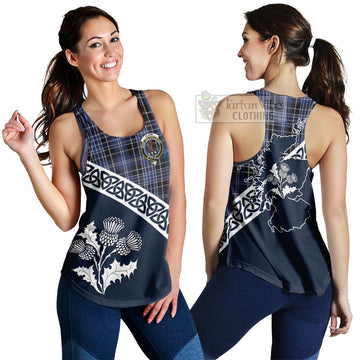 Clark (Clarke) Tartan Women's Racerback Tanks Featuring Thistle and Scotland Map