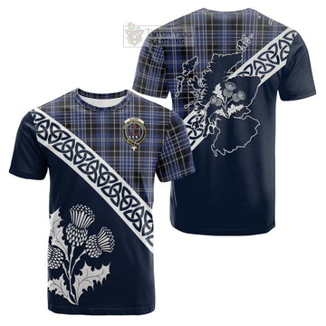 Clark (Clarke) Tartan Cotton T-shirt Featuring Thistle and Scotland Map