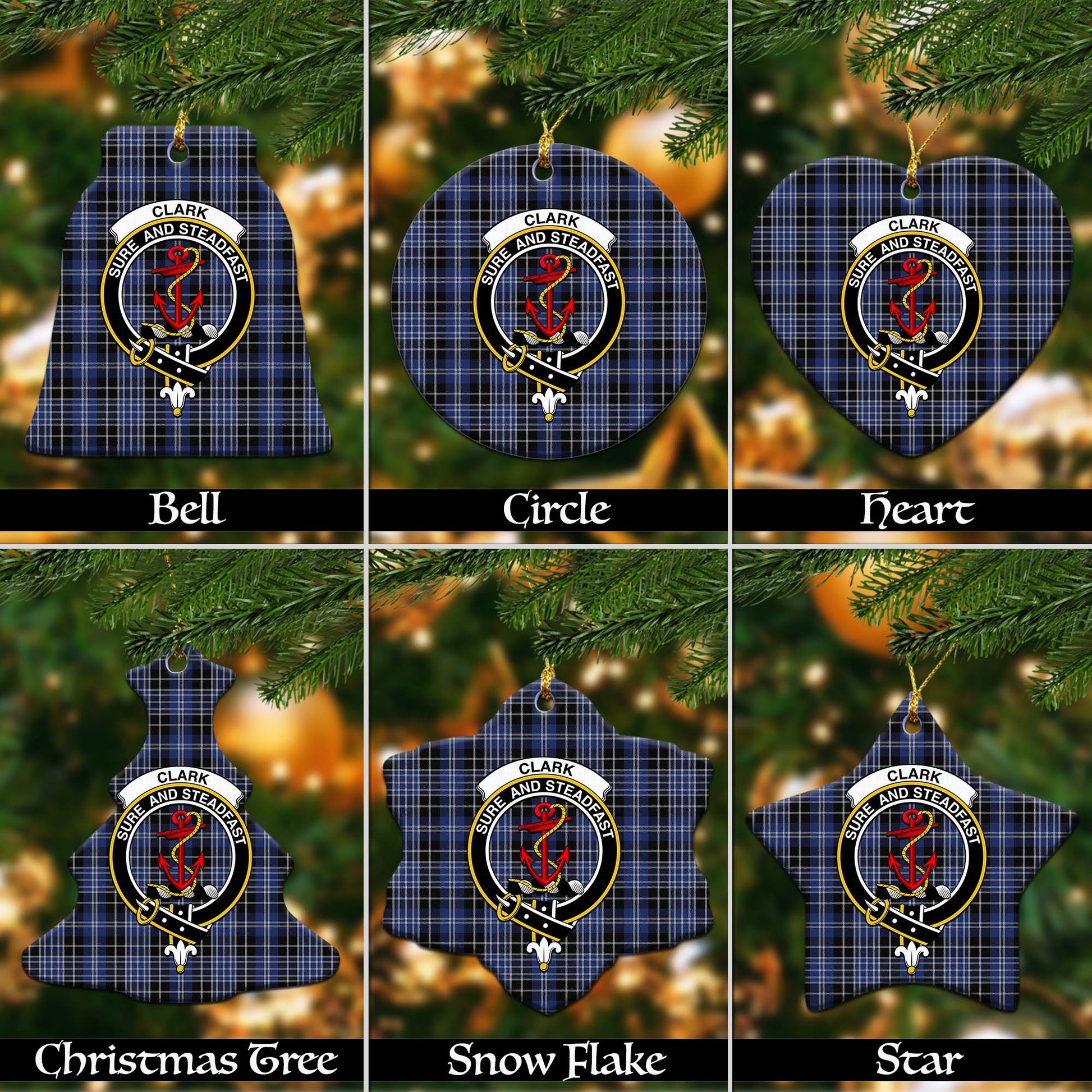 Clark Tartan Christmas Ornaments with Family Crest Ceramic Bell Pack 1: ornament * 1 piece - Tartanvibesclothing