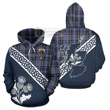 Clark (Clarke) Tartan Hoodie Featuring Thistle and Scotland Map