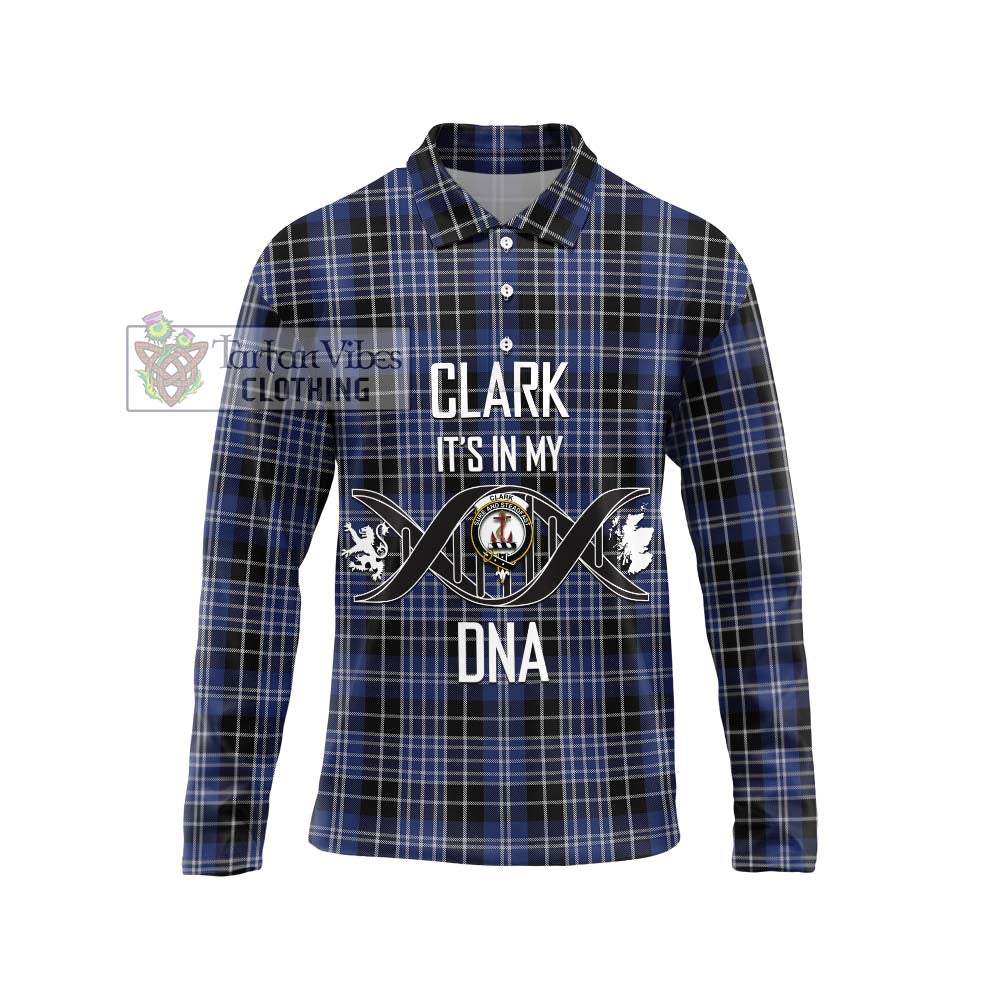 Clark (Clarke) Tartan Long Sleeve Polo Shirt with Family Crest DNA In Me Style Unisex - Tartanvibesclothing Shop