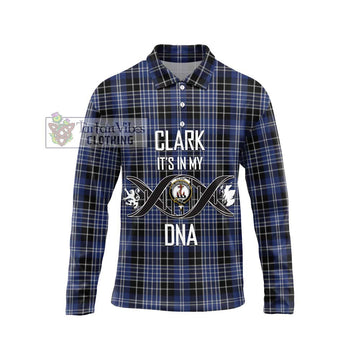 Clark (Clarke) Tartan Long Sleeve Polo Shirt with Family Crest DNA In Me Style