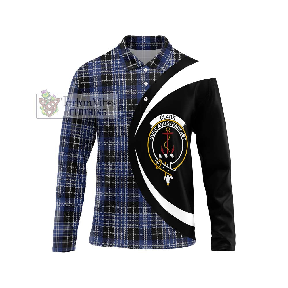 Clark (Clarke) Tartan Long Sleeve Polo Shirt with Family Crest Circle Style Unisex - Tartan Vibes Clothing