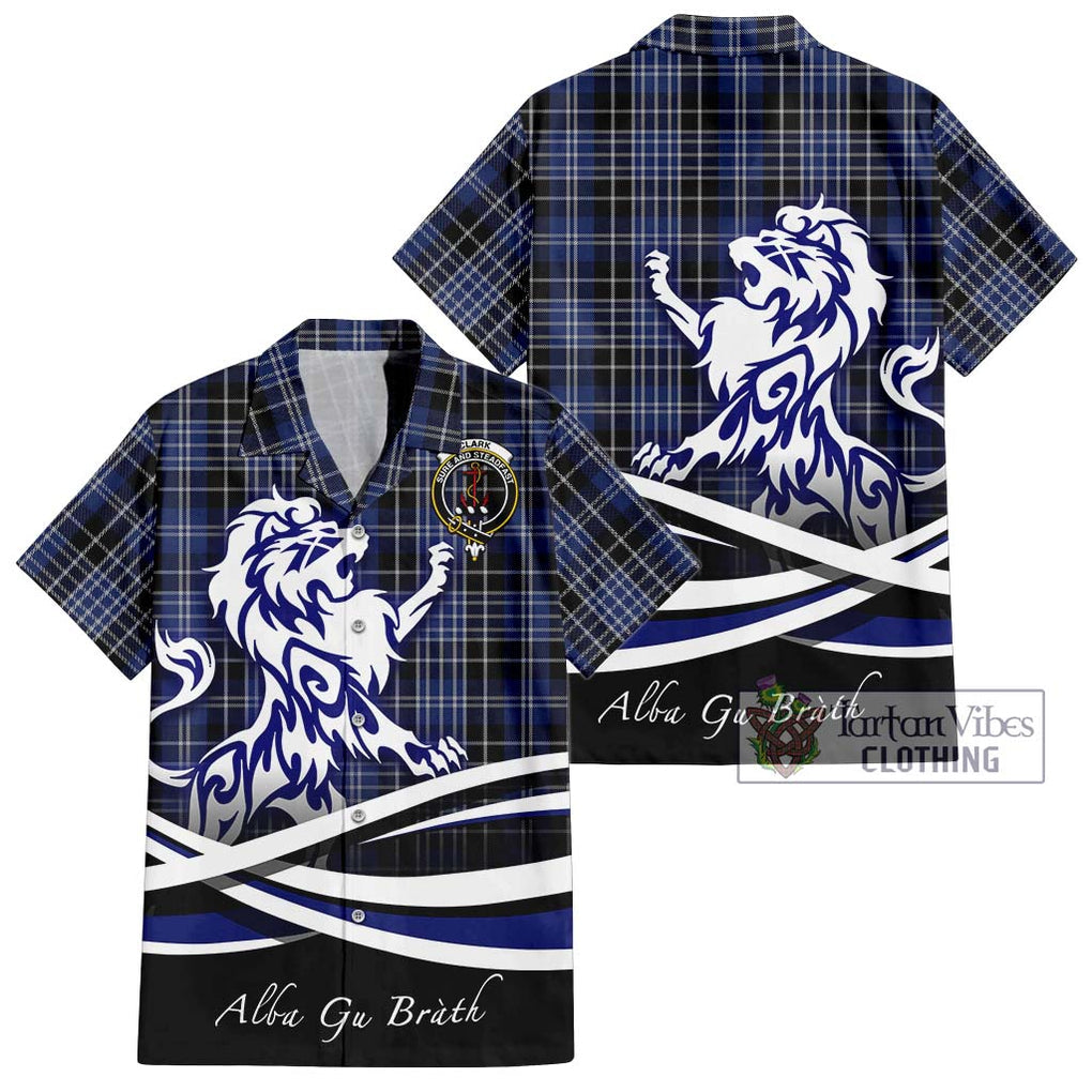 Clark (Clarke) Tartan Short Sleeve Button Shirt with Alba Gu Brath Regal Lion Emblem Kid - Tartanvibesclothing Shop