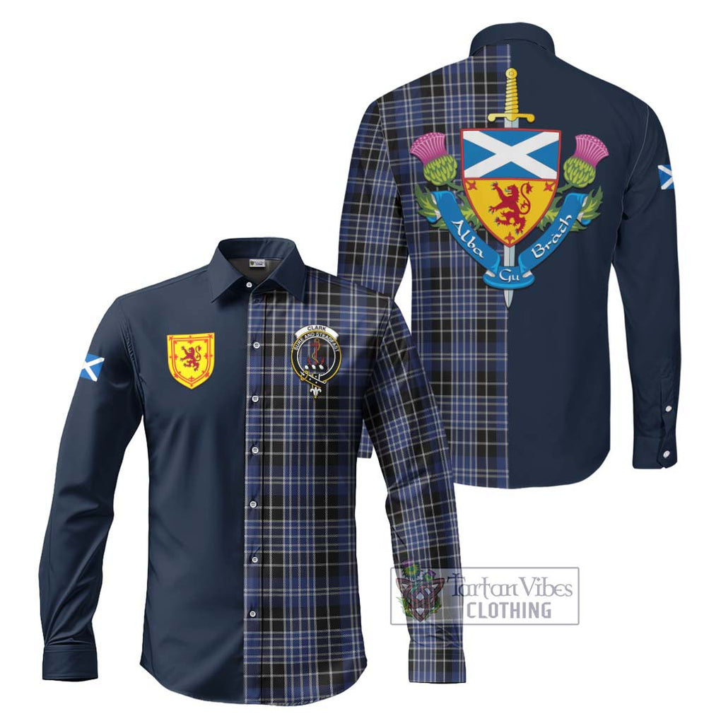 Tartan Vibes Clothing Clark Tartan Long Sleeve Button Shirt with Scottish Lion Royal Arm Half Style