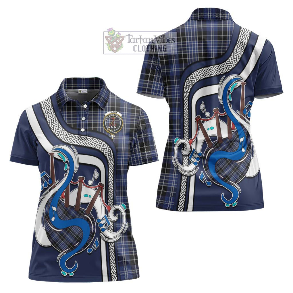 Clark (Clarke) Tartan Women's Polo Shirt with Epic Bagpipe Style Women - Tartanvibesclothing Shop