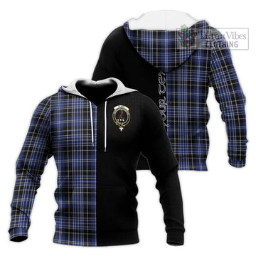 Clark (Clarke) Tartan Knitted Hoodie with Family Crest and Half Of Me Style