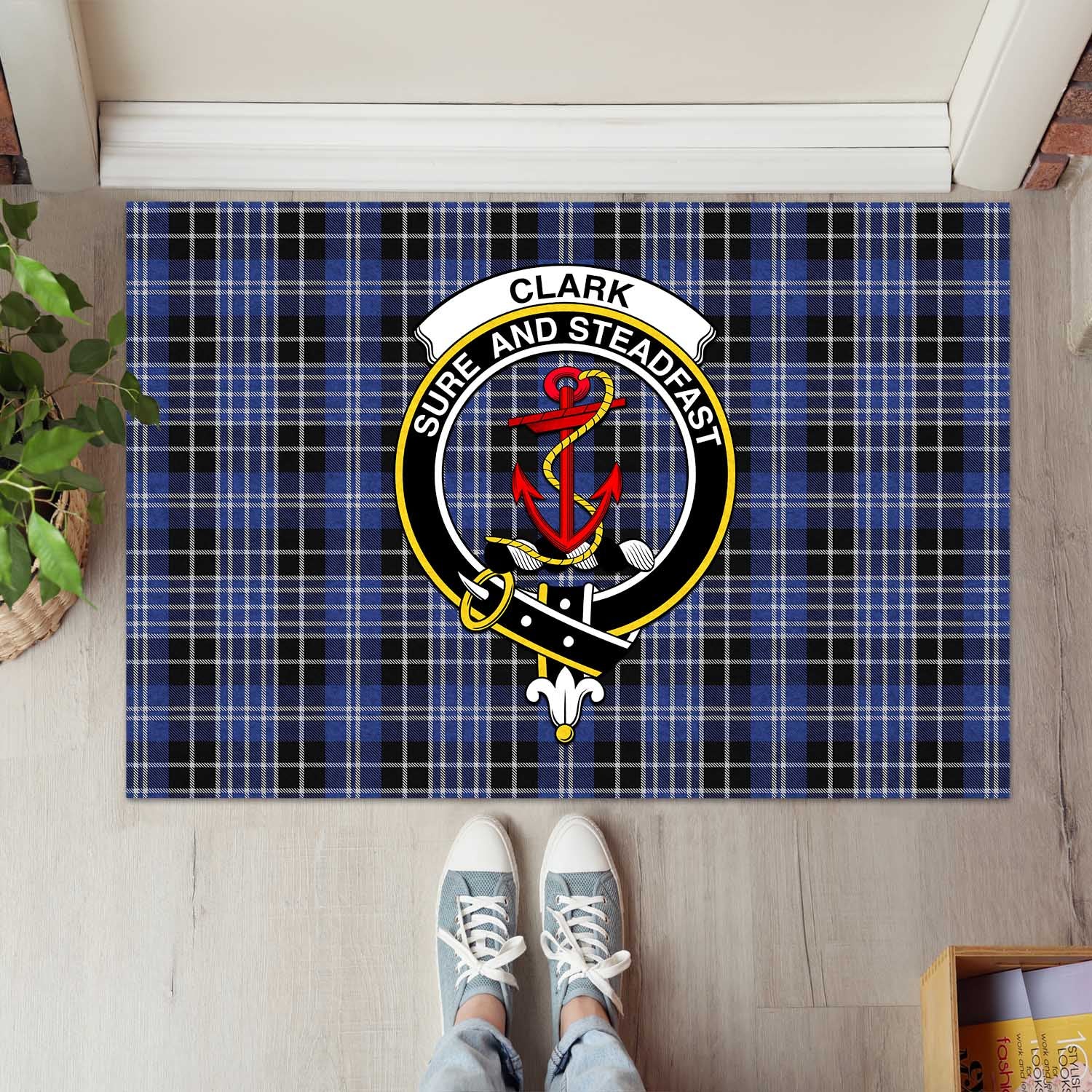 Clark Tartan Door Mat with Family Crest - Tartanvibesclothing