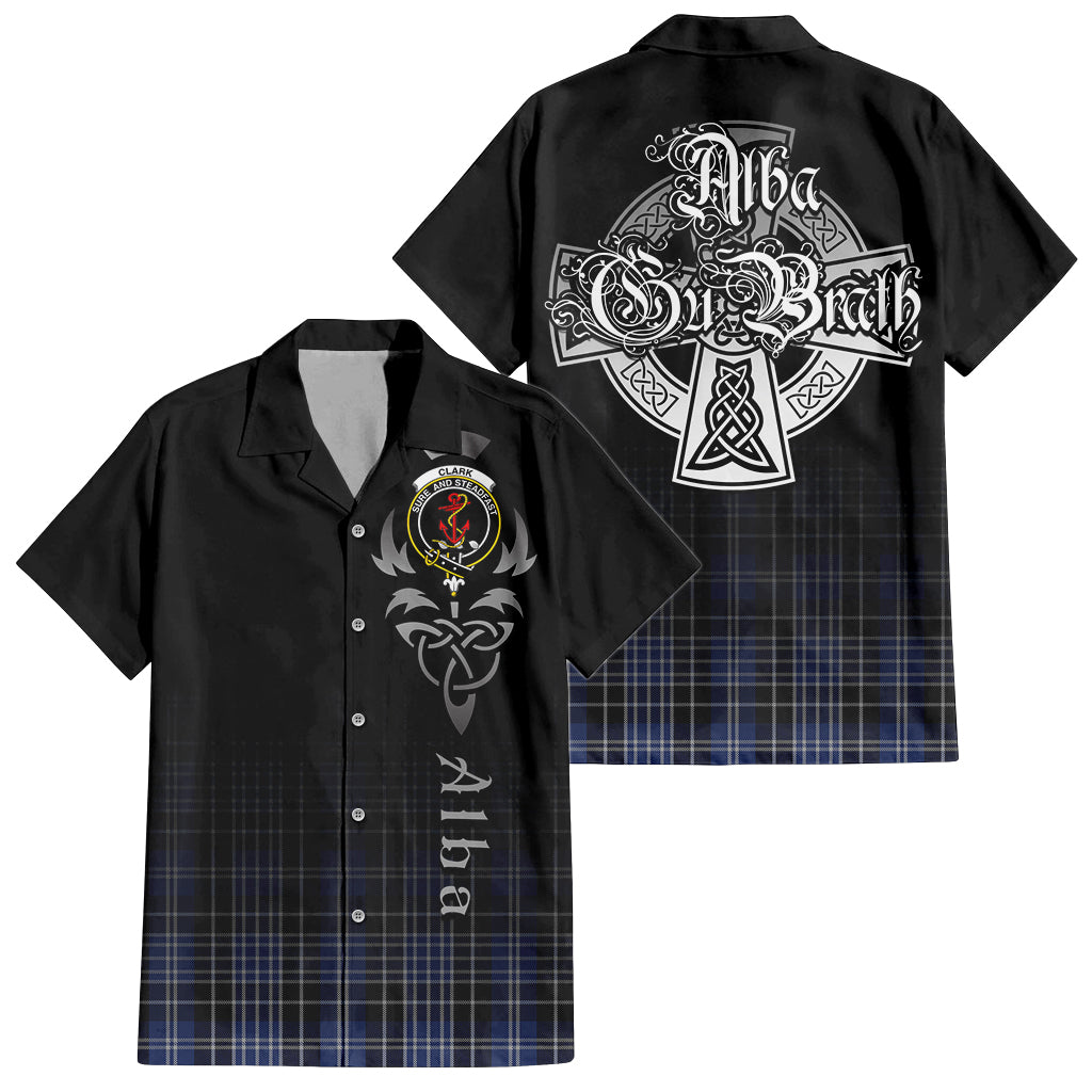 Tartan Vibes Clothing Clark Tartan Short Sleeve Button Up Featuring Alba Gu Brath Family Crest Celtic Inspired