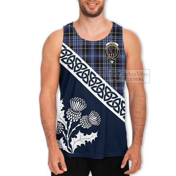 Clark (Clarke) Tartan Men's Tank Top Featuring Thistle and Scotland Map