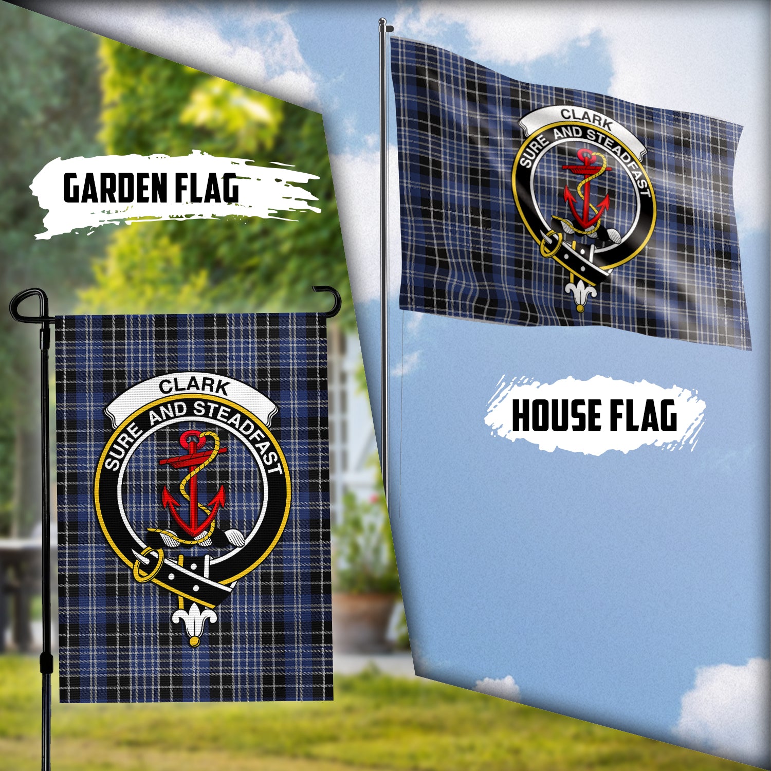 Clark (Clarke) Tartan Flag with Family Crest Garden Flag (Vertical) - Tartan Vibes Clothing