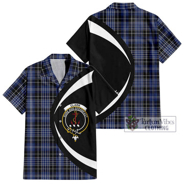 Clark (Clarke) Tartan Short Sleeve Button Up with Family Crest Circle Style