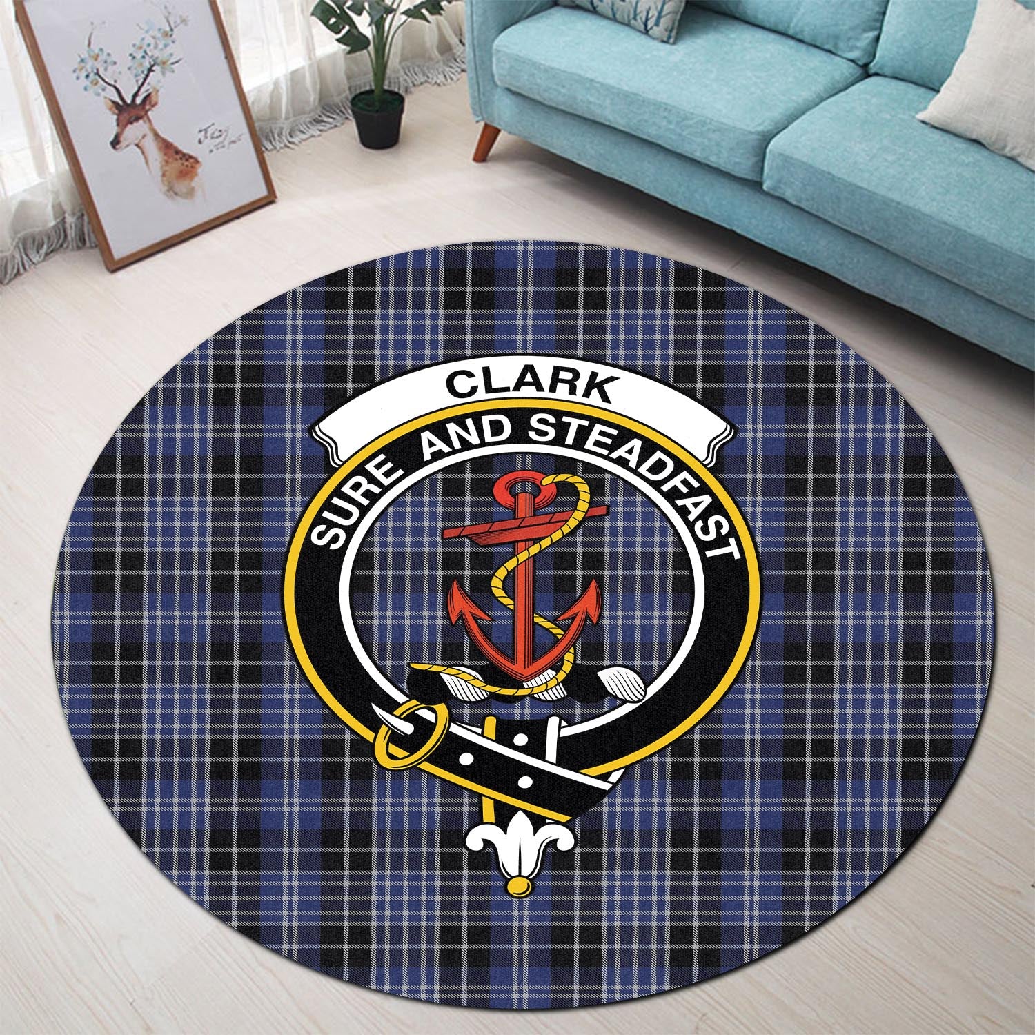 Clark (Clarke) Tartan Round Rug with Family Crest - Tartan Vibes Clothing