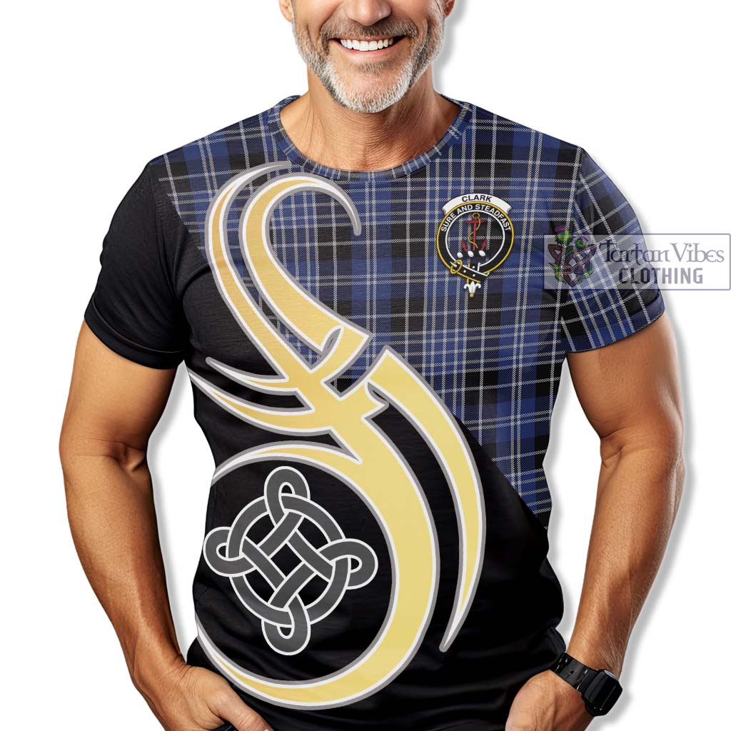 Tartan Vibes Clothing Clark Tartan T-Shirt with Family Crest and Celtic Symbol Style