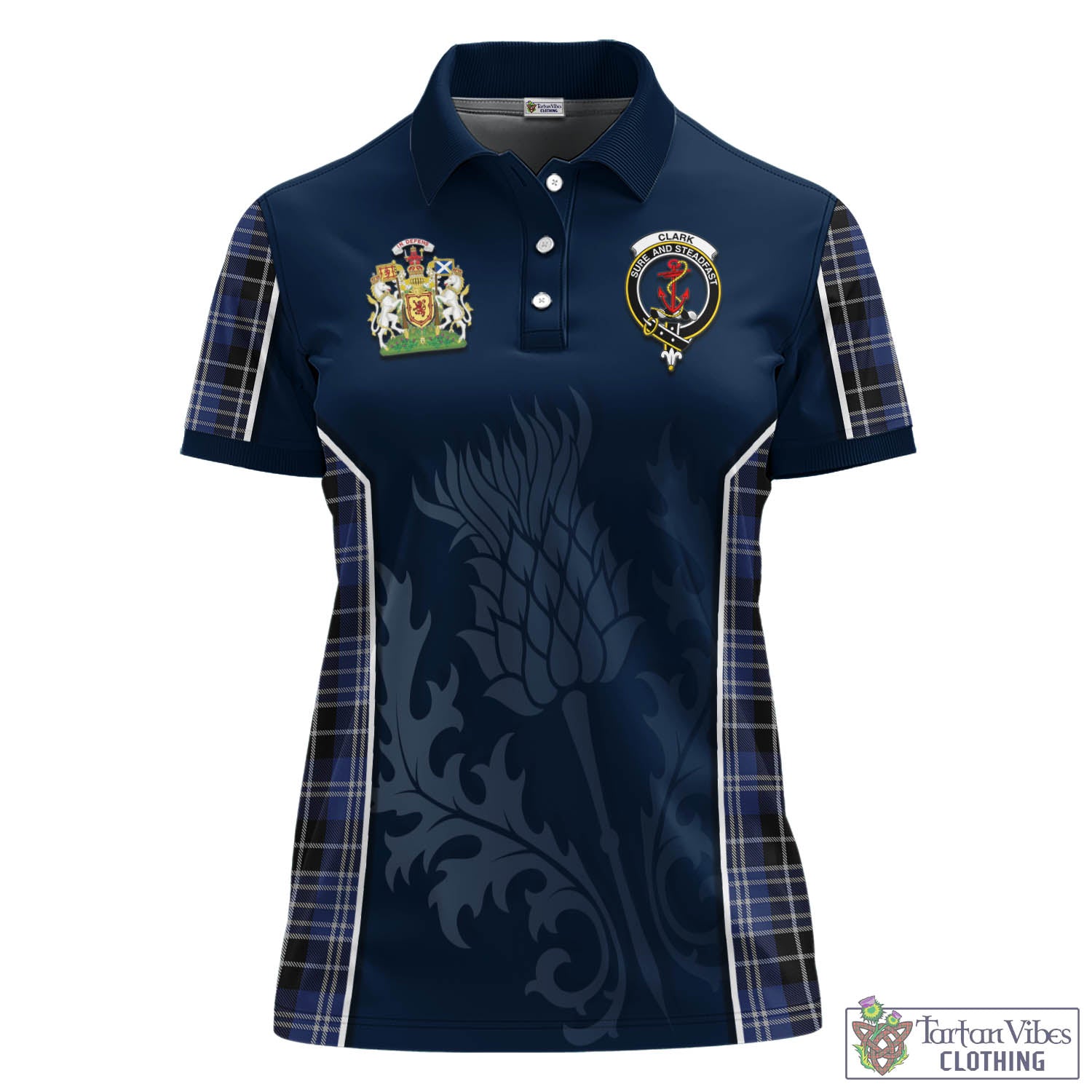 Tartan Vibes Clothing Clark Tartan Women's Polo Shirt with Family Crest and Scottish Thistle Vibes Sport Style