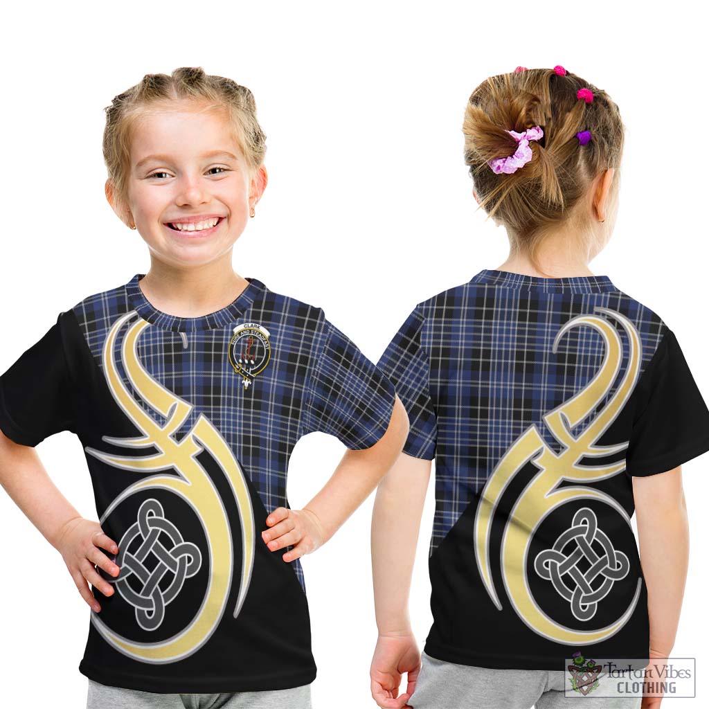 Clark (Clarke) Tartan Kid T-Shirt with Family Crest and Celtic Symbol Style - Tartan Vibes Clothing