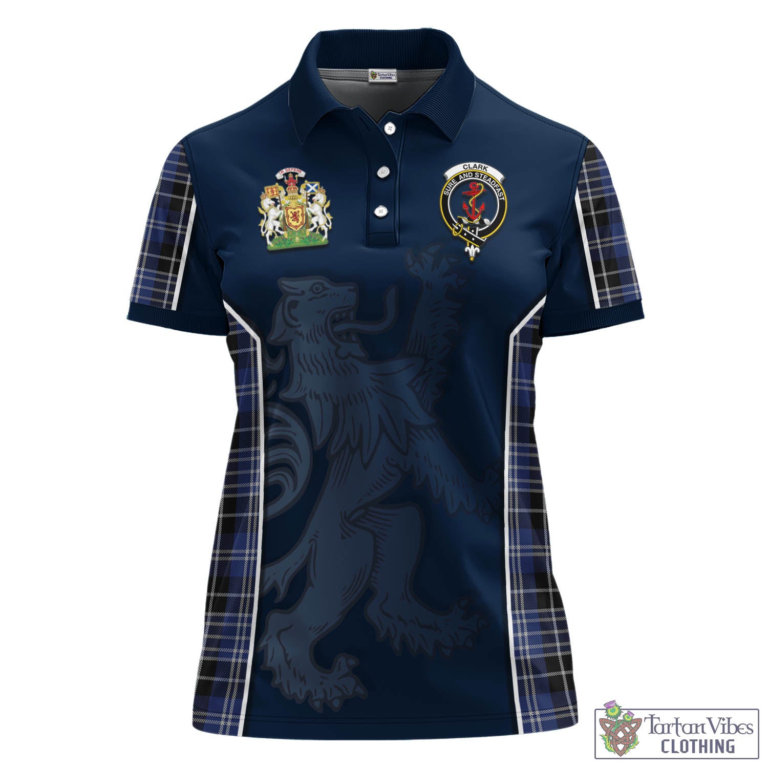 Clark (Clarke) Tartan Women's Polo Shirt with Family Crest and Lion Rampant Vibes Sport Style - Tartan Vibes Clothing