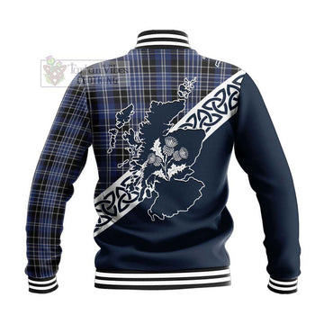 Clark (Clarke) Tartan Baseball Jacket Featuring Thistle and Scotland Map