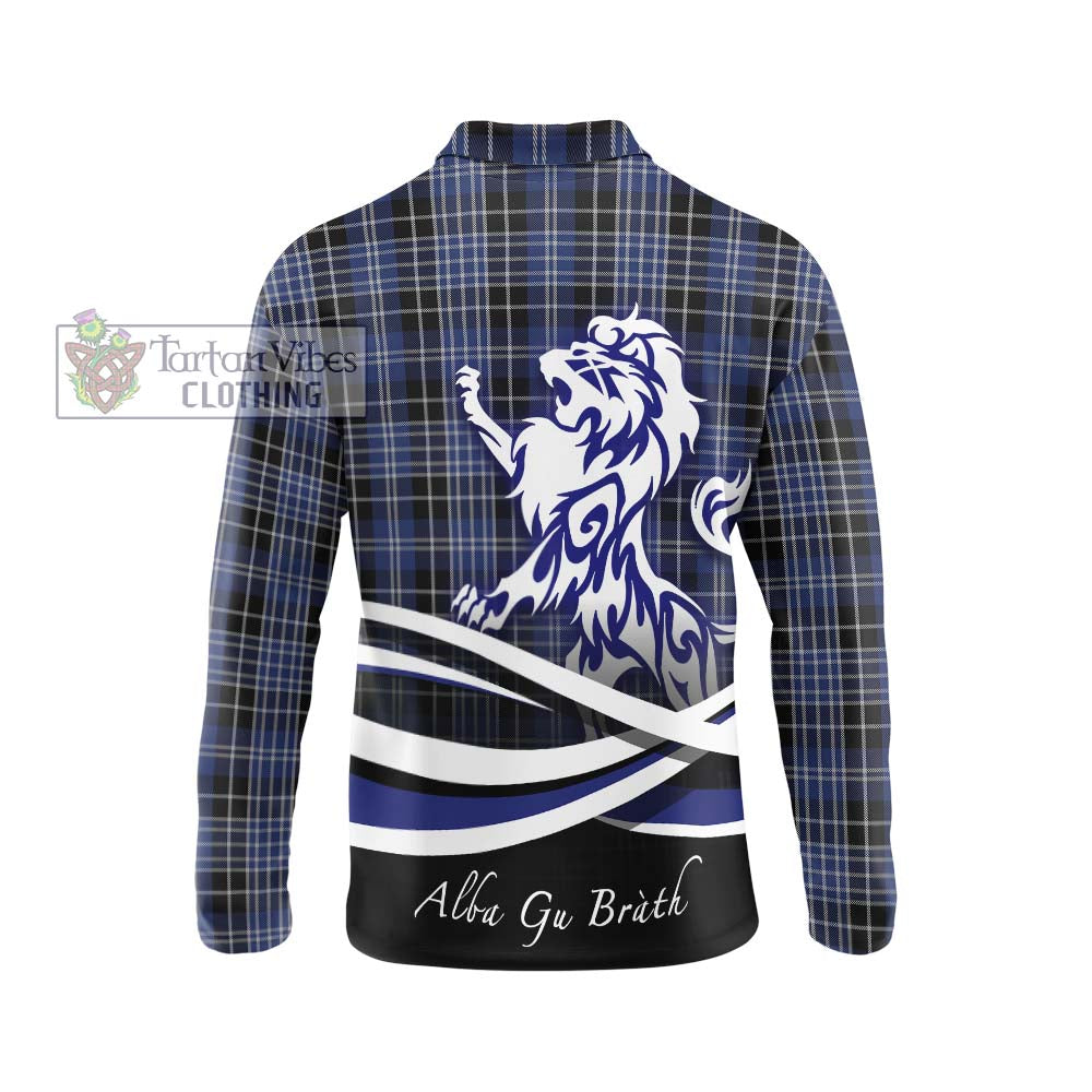 Clark (Clarke) Tartan Long Sleeve Polo Shirt with Alba Gu Brath Regal Lion Emblem - Tartanvibesclothing Shop