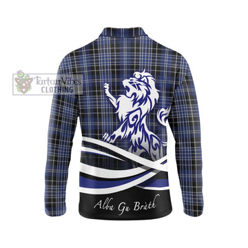 Clark (Clarke) Tartan Long Sleeve Polo Shirt with Alba Gu Brath Regal Lion Emblem