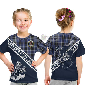 Clark (Clarke) Tartan Kid T-Shirt Featuring Thistle and Scotland Map