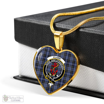 Clark (Clarke) Tartan Heart Necklace with Family Crest