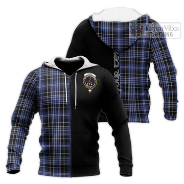 Clark (Clarke) Tartan Knitted Hoodie with Family Crest and Half Of Me Style