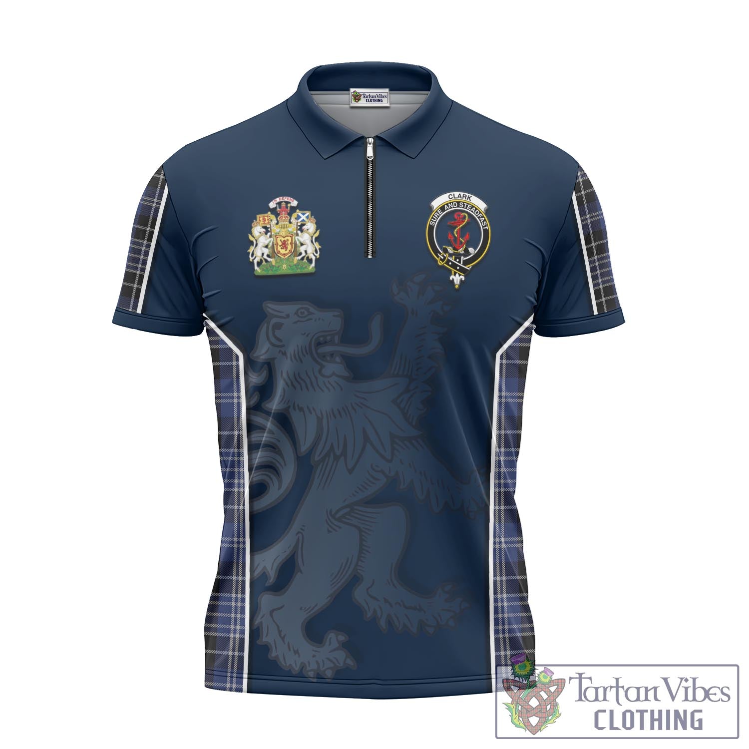 Tartan Vibes Clothing Clark Tartan Zipper Polo Shirt with Family Crest and Lion Rampant Vibes Sport Style