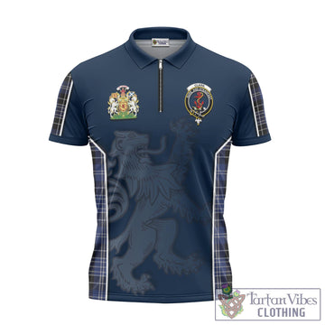 Clark Tartan Zipper Polo Shirt with Family Crest and Lion Rampant Vibes Sport Style