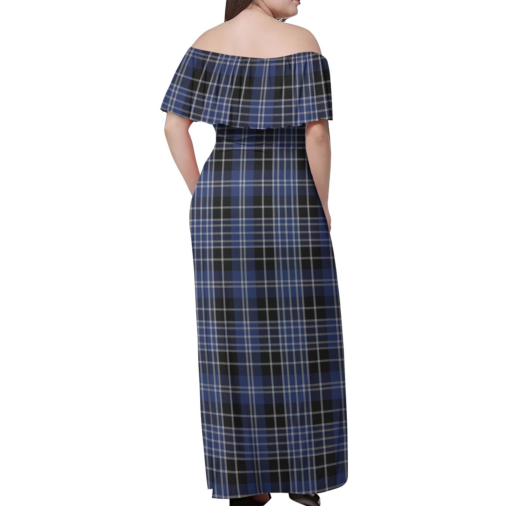 Clark Tartan Off Shoulder Long Dress - Tartanvibesclothing