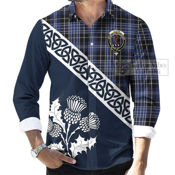 Clark (Clarke) Tartan Long Sleeve Button Shirt Featuring Thistle and Scotland Map