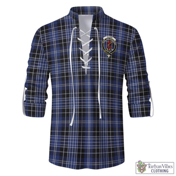 Clark (Clarke) Tartan Men's Scottish Traditional Jacobite Ghillie Kilt Shirt with Family Crest