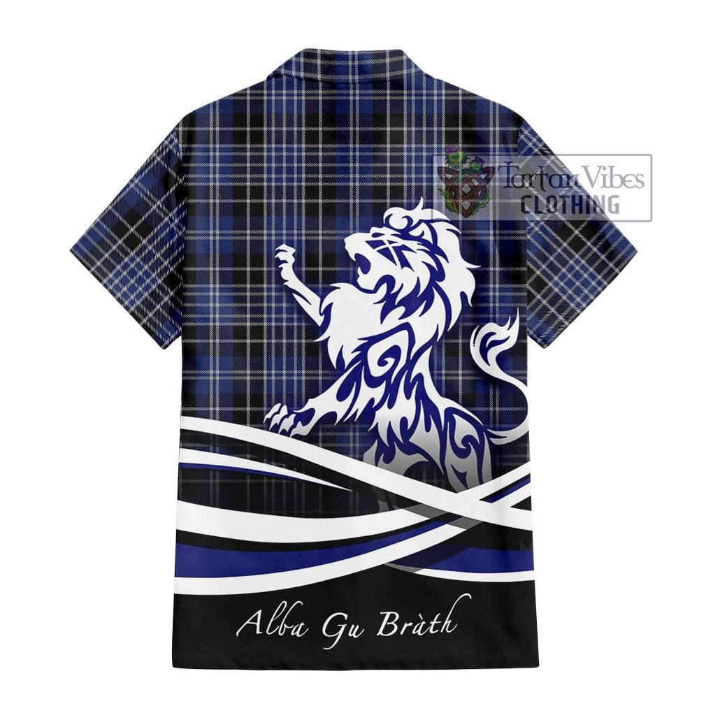 Clark (Clarke) Tartan Short Sleeve Button Shirt with Alba Gu Brath Regal Lion Emblem - Tartanvibesclothing Shop