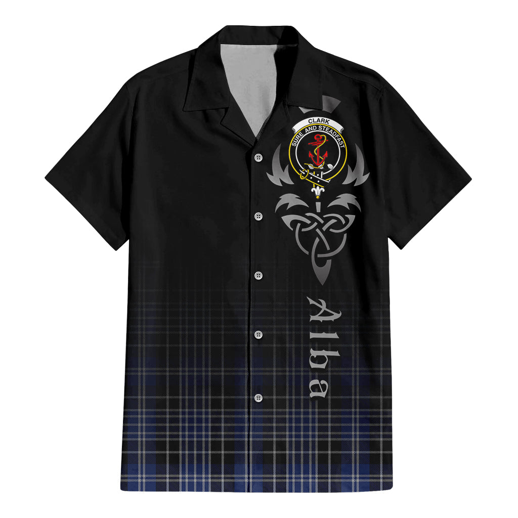 Tartan Vibes Clothing Clark Tartan Short Sleeve Button Up Featuring Alba Gu Brath Family Crest Celtic Inspired